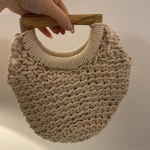 Crocheted rope purse with wooden handles